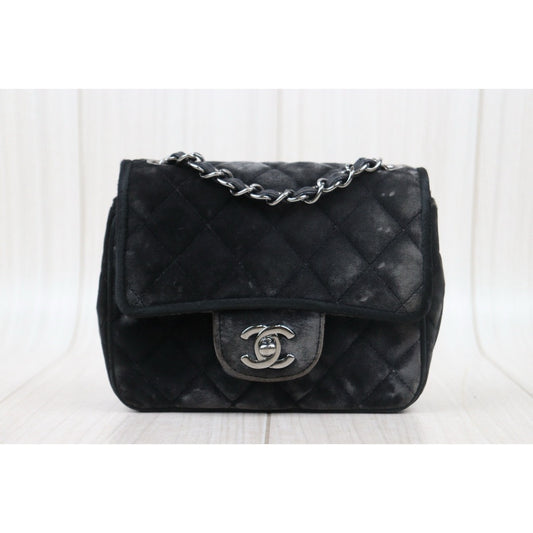Good ( Rank AB)| CHANEL Suede Single Flap 17 Shoulder Bag Black Made In 2005~2006Year|W24111403