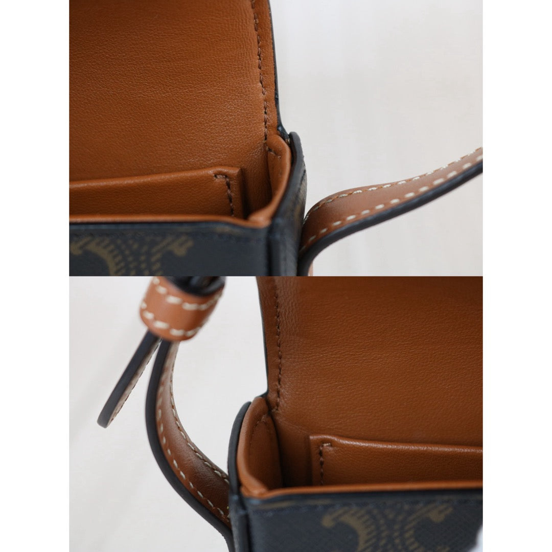 Include Entrupy Certificate of Authenticity｜Very Good ( Rank A)｜ CELINE Macadam Triomphe Shoulder Bag  Golden Hardware｜S26061202