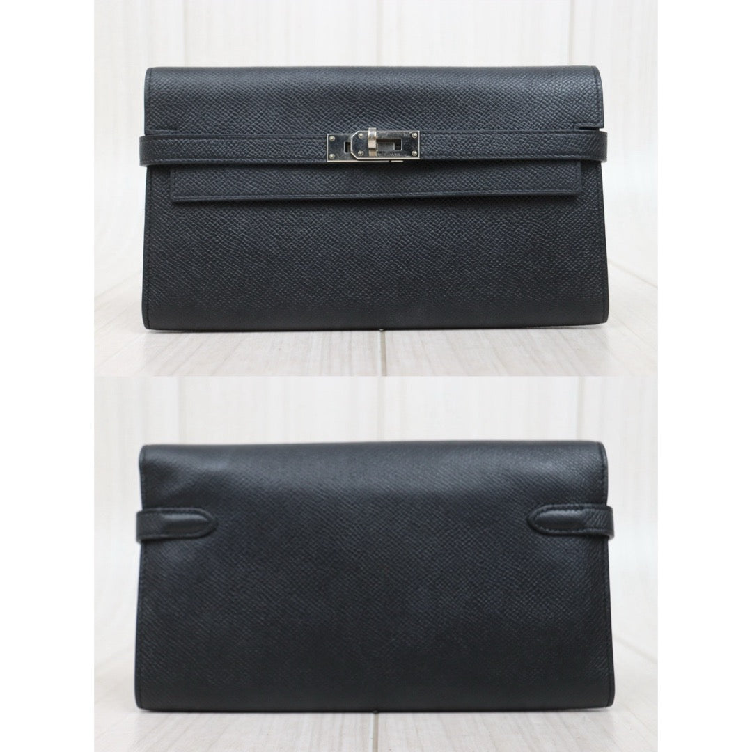 Good ( Rank AB)｜ HERMES Epsom Kelly Long Wallet Black □X Stamp Made In 2016Year｜W25110610