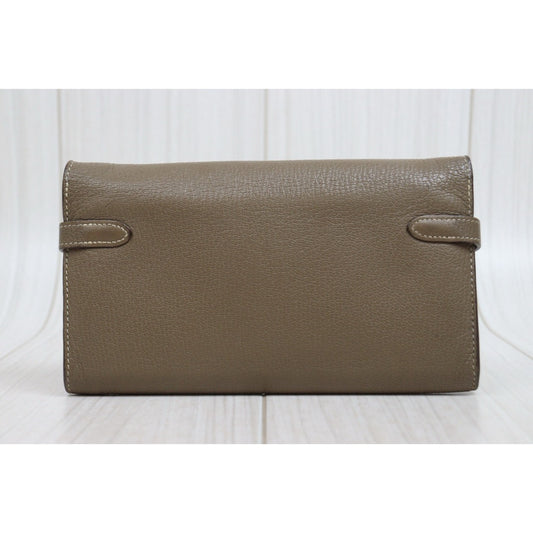 Include Entrupy Certificate of Authenticity｜Good ( Rank AB)｜ HERMES Goatskin Kelly Long Wallet Etoupe □O Stamp Made In 2011Year｜W26020601