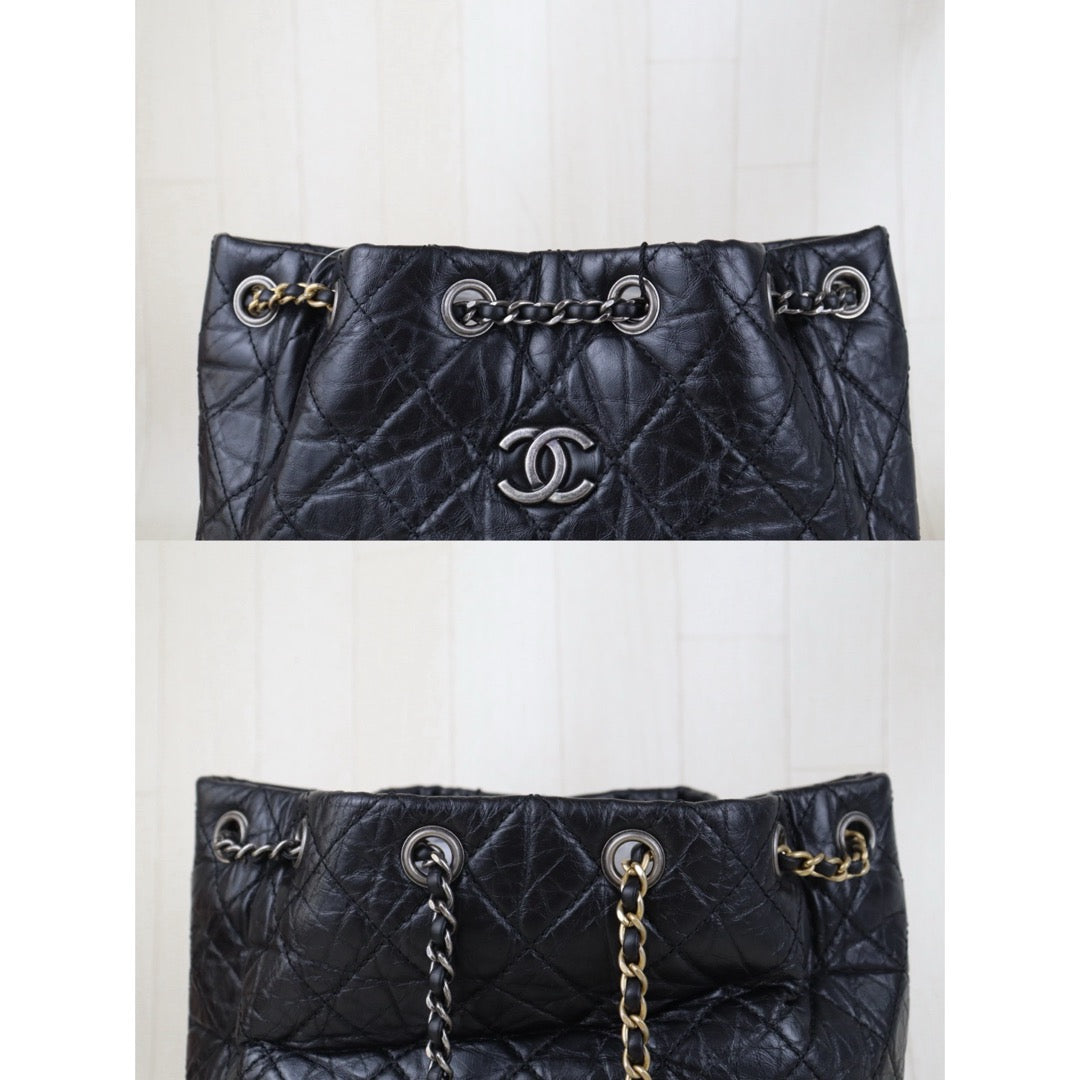 Include Entrupy Certificate of Authenticity｜Good ( Rank AB)｜ CHANEL Gabrielle Calfskin Chain Backpack MM Black Made In 2018-2019Year｜S26090733