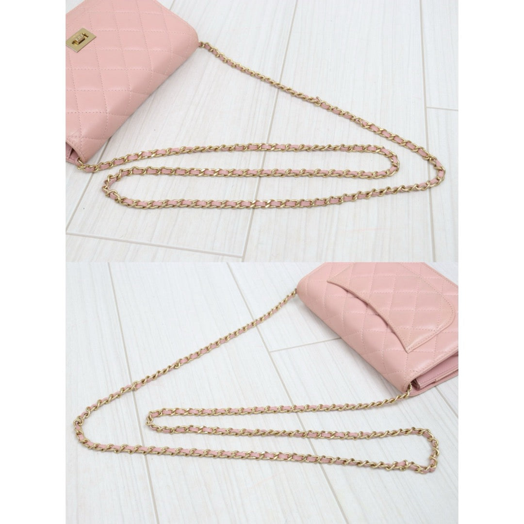 Include Entrupy Certificate of Authenticity｜Very Good ( Rank A)｜ CHANEL Matelasse Chain 2.55  Aged Calfskin WOC Pink Made in 2018Year ｜S26060101