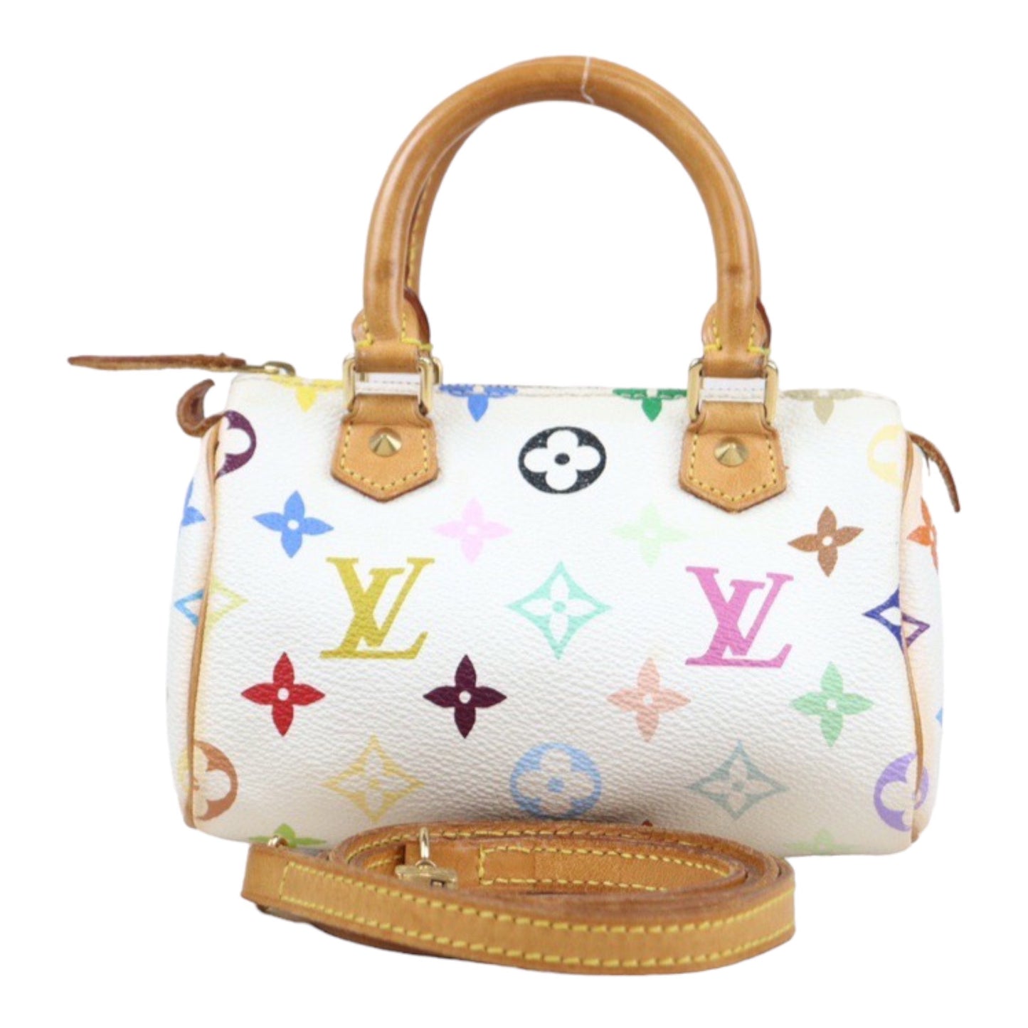Rank AB ｜ LV Multi Monogram Mini Speedy White Handbag With Shoulderstrap｜23121914