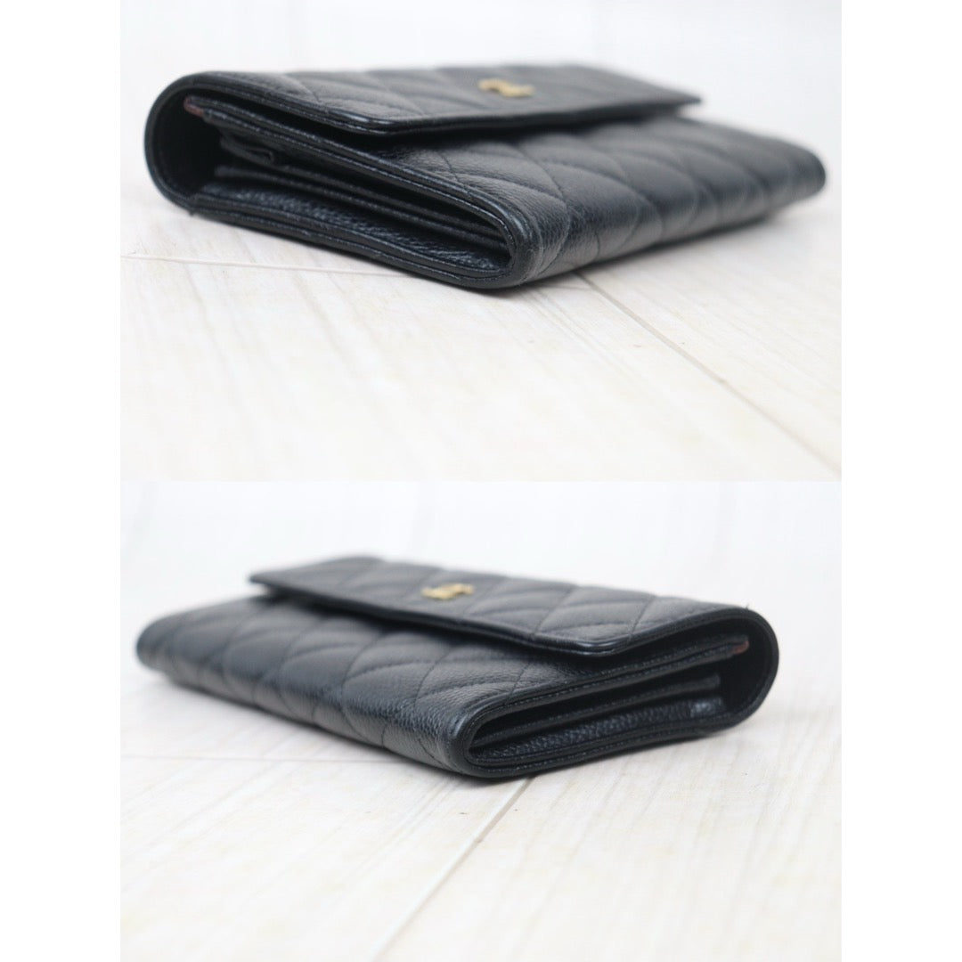 Rank AB ｜CHANEL Caviar Skin Black Long Wallet Made In 2015-2016 Year｜V240100405