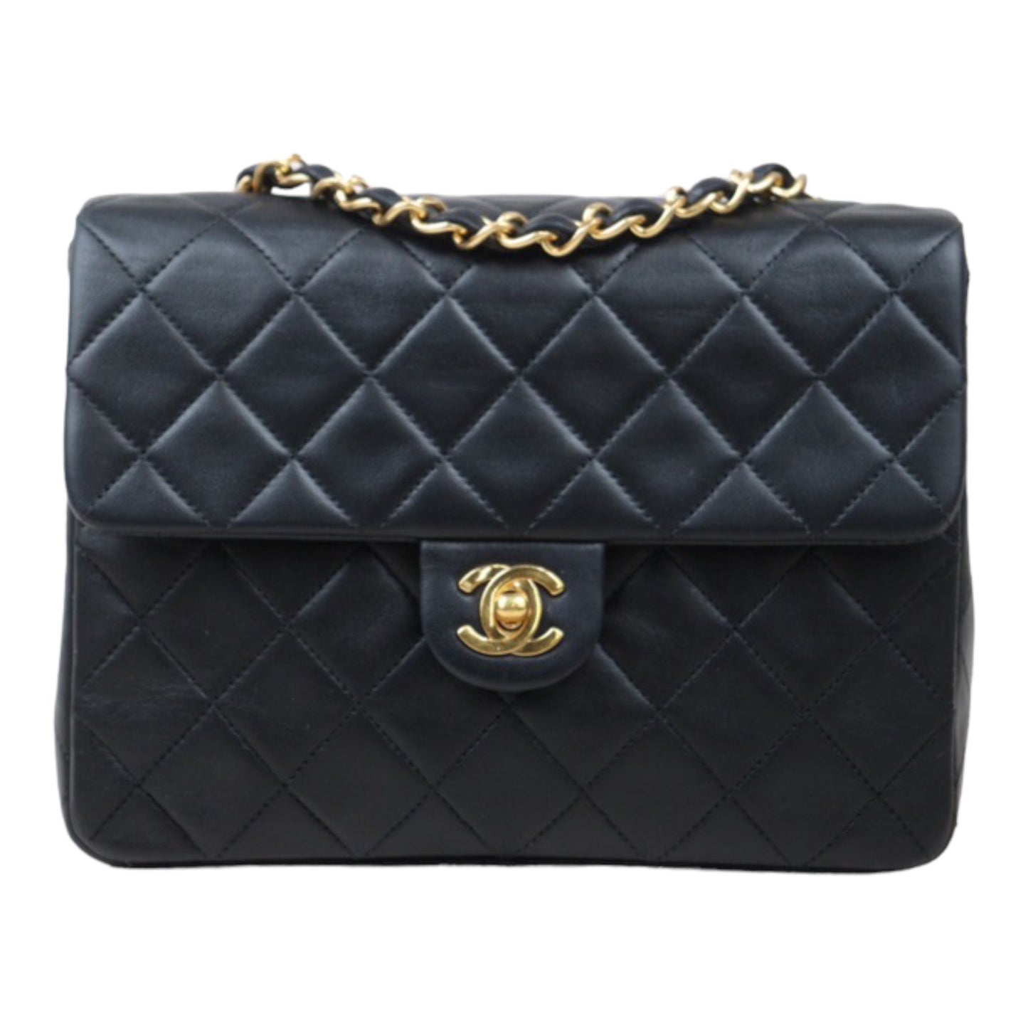 Rank AB｜ CHANEL Black Lanbskin Square 20 Shoulder Bag Made In 1989～1991Year ｜24070423