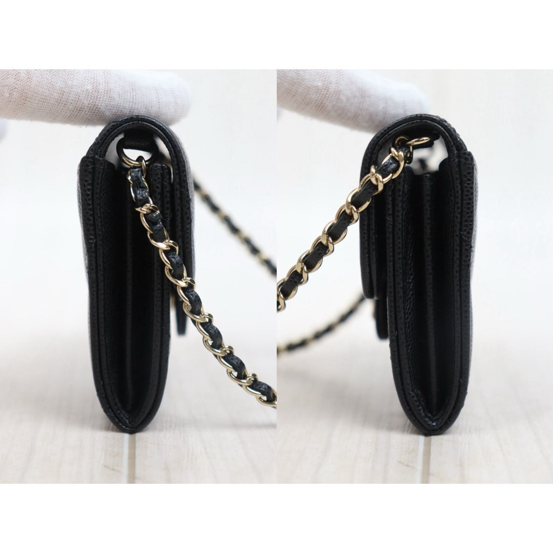 Excellent（Rank SA）｜CHANEL Caviar Skin Matelasse  Chain Mini WOC Black  Made in 2021-2022 Year ｜S25071004