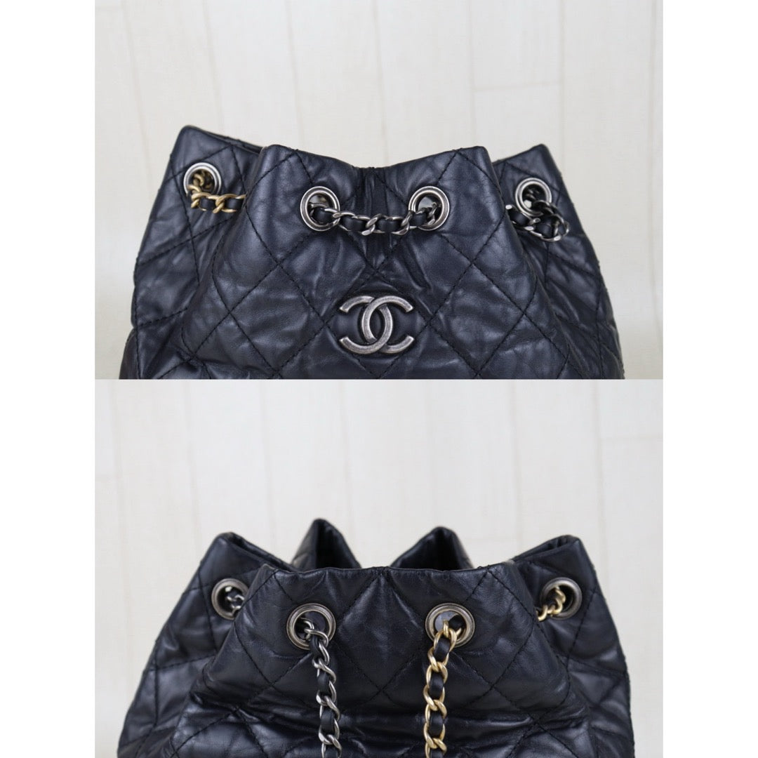 Good ( Rank AB)｜CHANE Calf Leather Gabrielle Aged Backpack PM Black Made in 2018Year｜H25063009