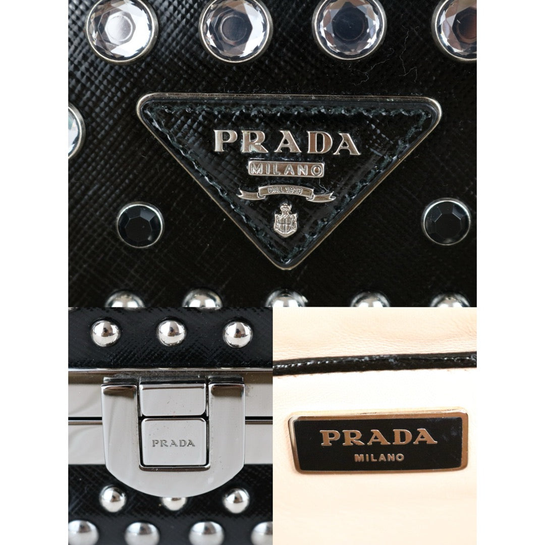 Good ( Rank AB)｜Prada Saffiano Lux Leather Rhinestone HandBag Black｜X25040304