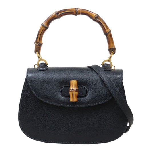 Rank A｜ GUCCI Bamboo Small Calf Leather Black Hand Bag  With Shoulder Bag ｜S24061724