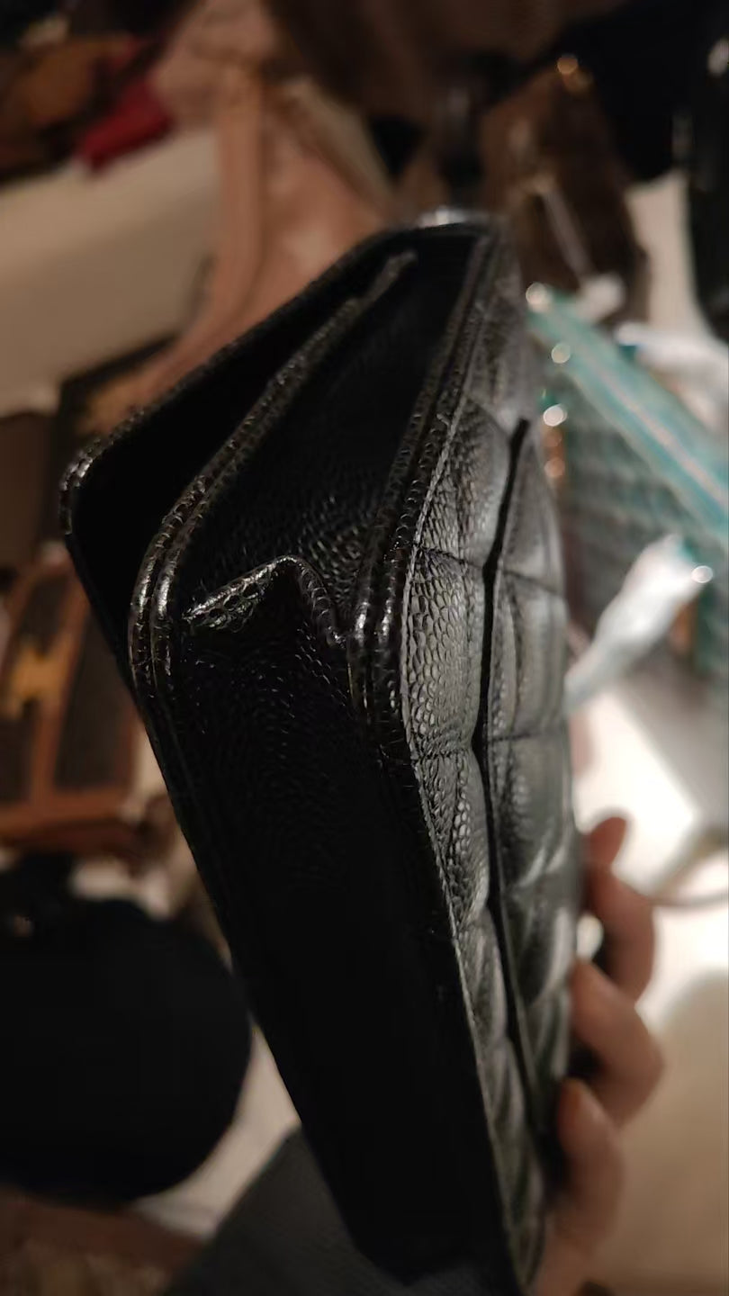 CHANEL Matelasse Caviar Skin Chain Wallet Black Silver Hardware Made in 2021-2022 Year