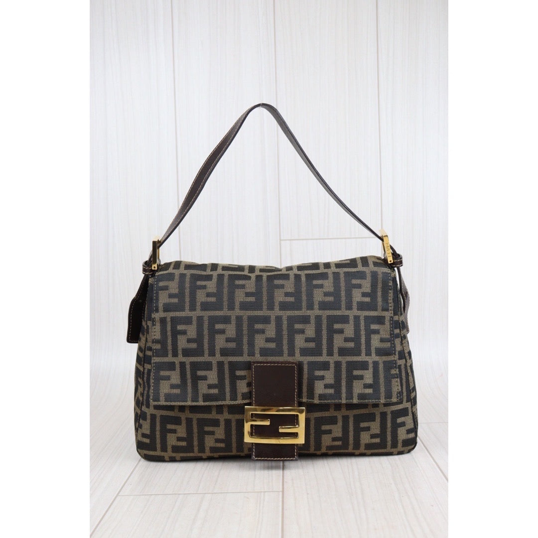 Rank A｜ FENDI Zucca Mamma Baguette Shoulder Bag Gold Hardware｜23102847