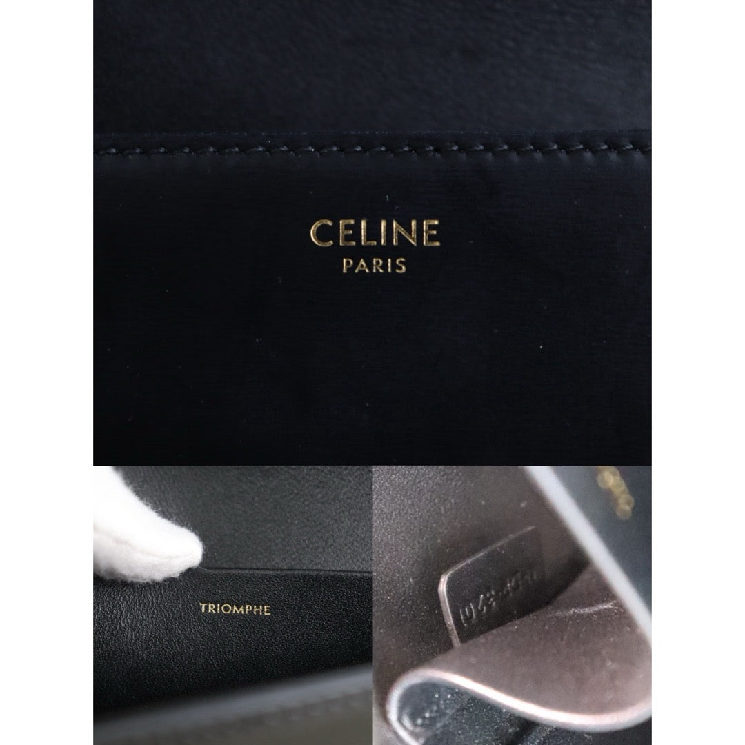 Include Entrupy Certificate of Authenticity｜Good ( Rank A) ｜CELINE Calf Leather Triomphe Black Shoulder Bag Golden Hardware｜S26080113