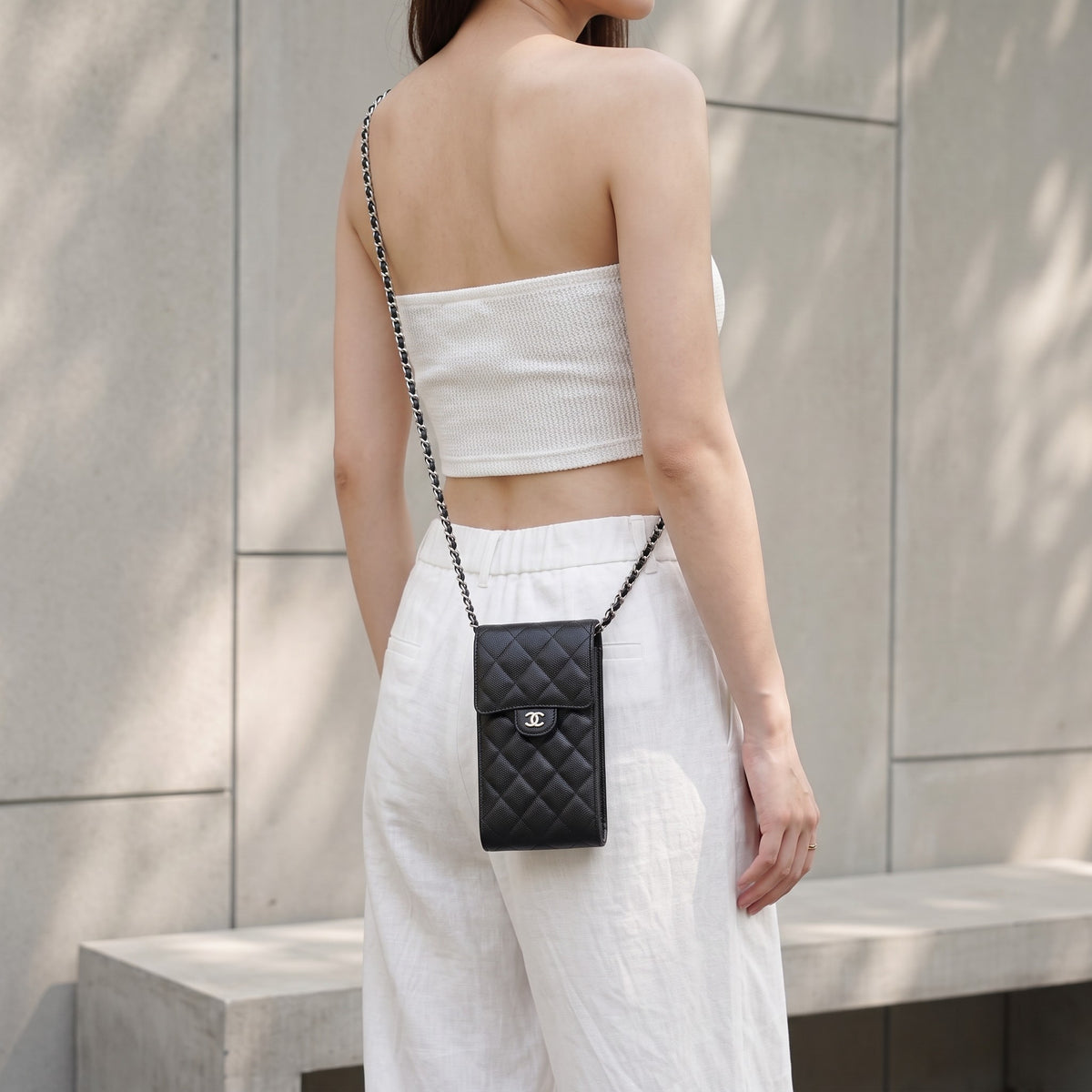 Include Entrupy Certificate of Authenticity｜Very Good（Rank A）｜CHANEL Caviar Skin  Flap Phone Holder Chain Shoulder Bag Black Made In 2021-2022 Year ｜S26090742