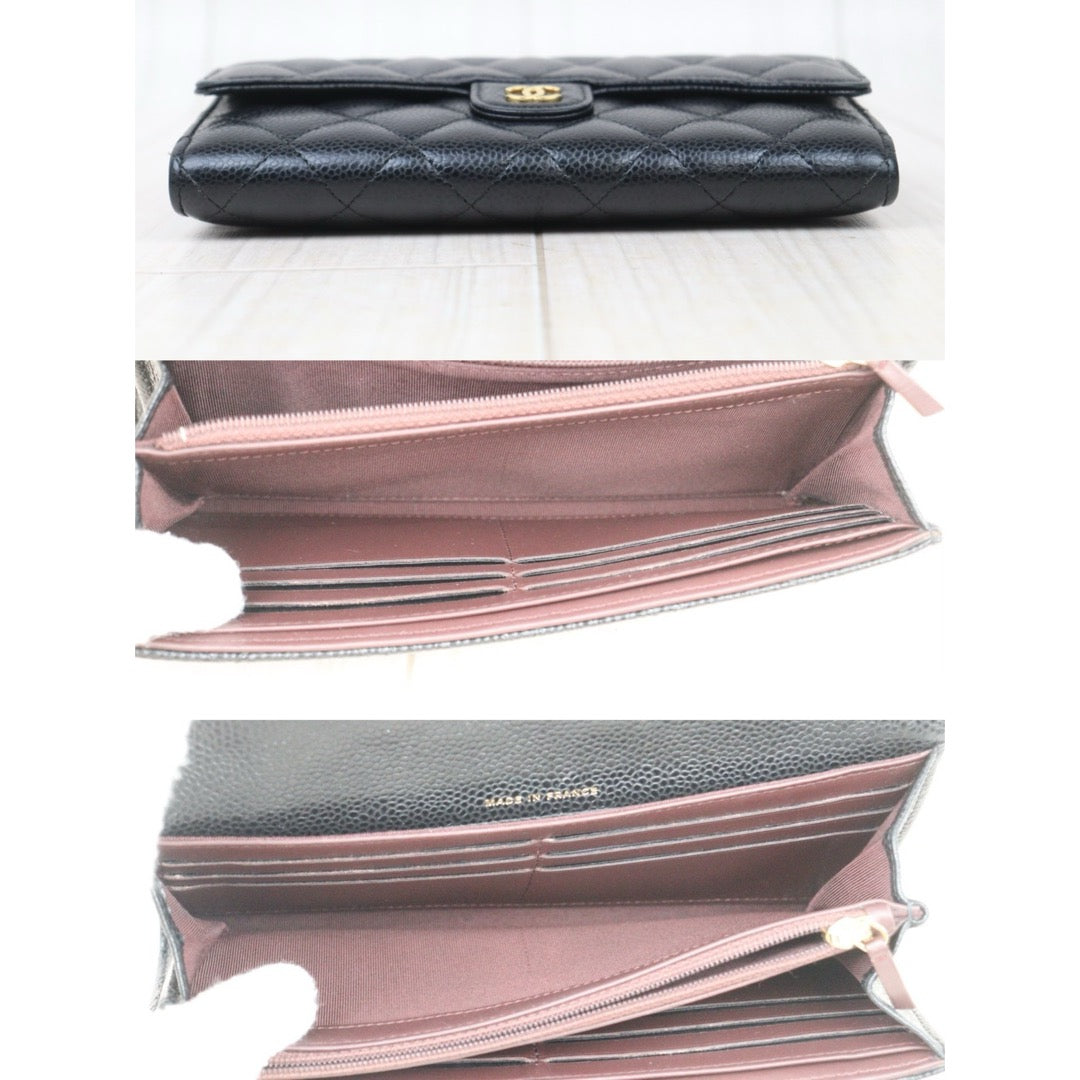 Very Good ( Rank A) ｜CHANEL Caviar Skin Black Long Wallet Made In 2017-2018 Year｜24091924