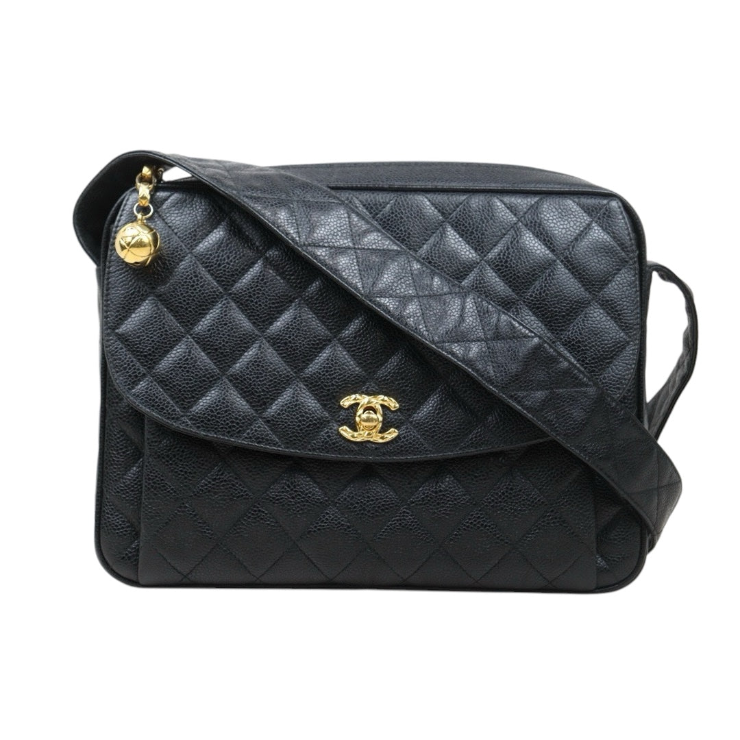 Good ( Rank AB)｜ CHANEL  Caviar Skin Leather Calf Leather Camera Bag  Shoulder Bag Black  Made in 1991-1994Year ｜W24120910