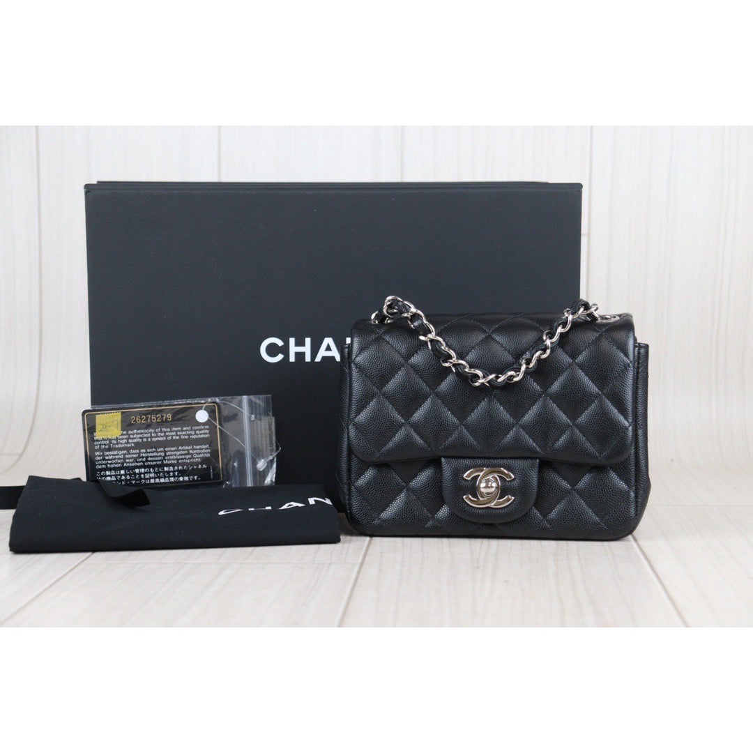 Rank SA ｜ Full Set CHANEL Caviar Skin Square 17 Shoulder Bag Black Made In 2018 Year｜23101007