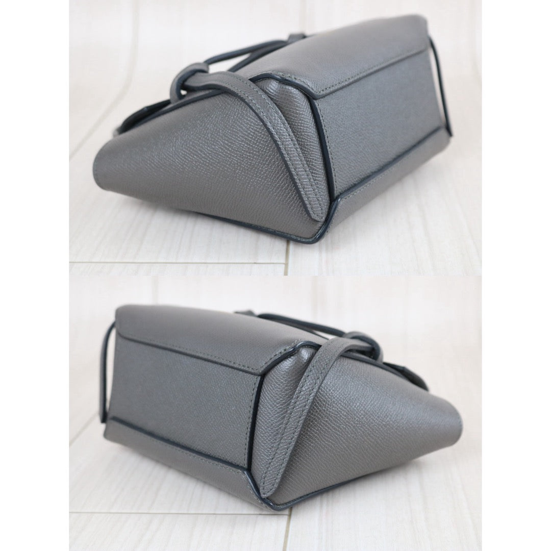 Include Entrupy Certificate of Authenticity｜Very Good ( Rank A)｜CELINE Calf Leather Belt Pico Handbag Shoulder Bag Etoupe Gray｜X26051807