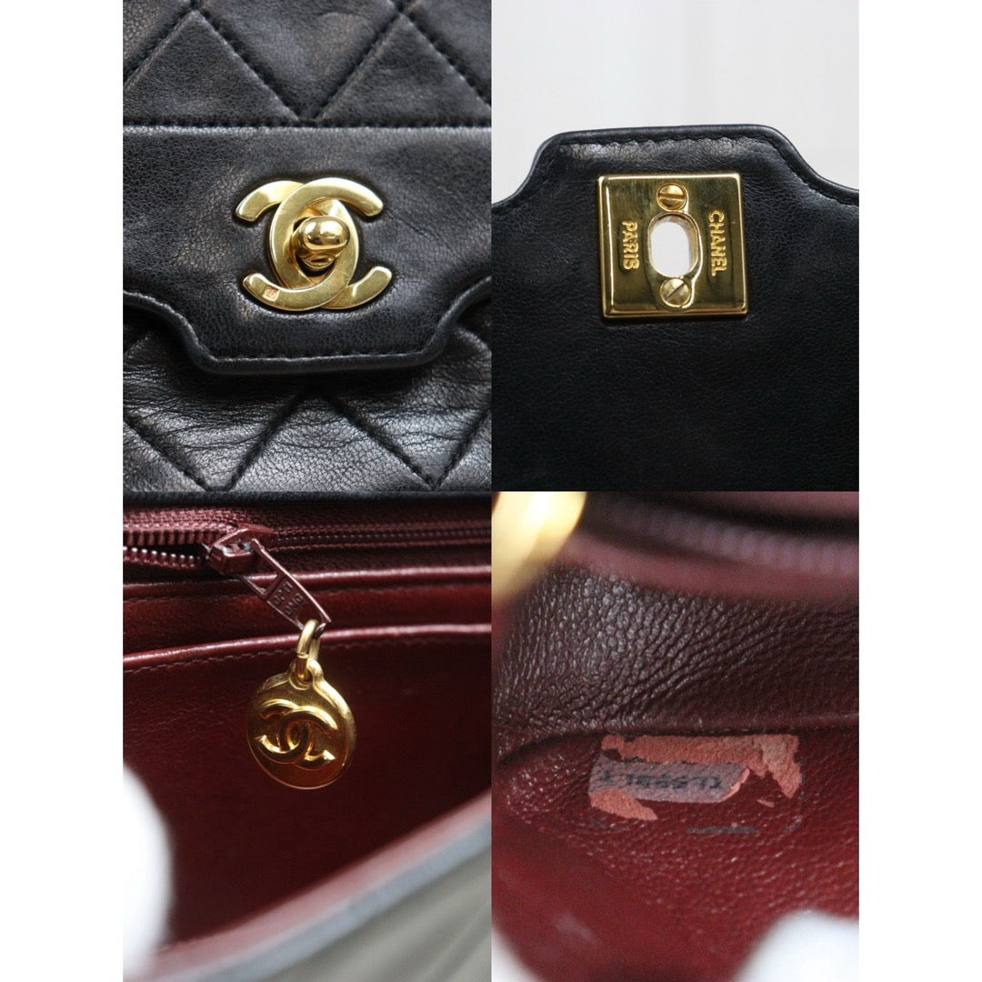Include Entrupy Certificate of Authenticity｜Good ( Rank AB)｜ CHANEL  Lamb Skin Mini Diana  Chain Shoulder Bag Made in 1989-1991Year｜26051305
