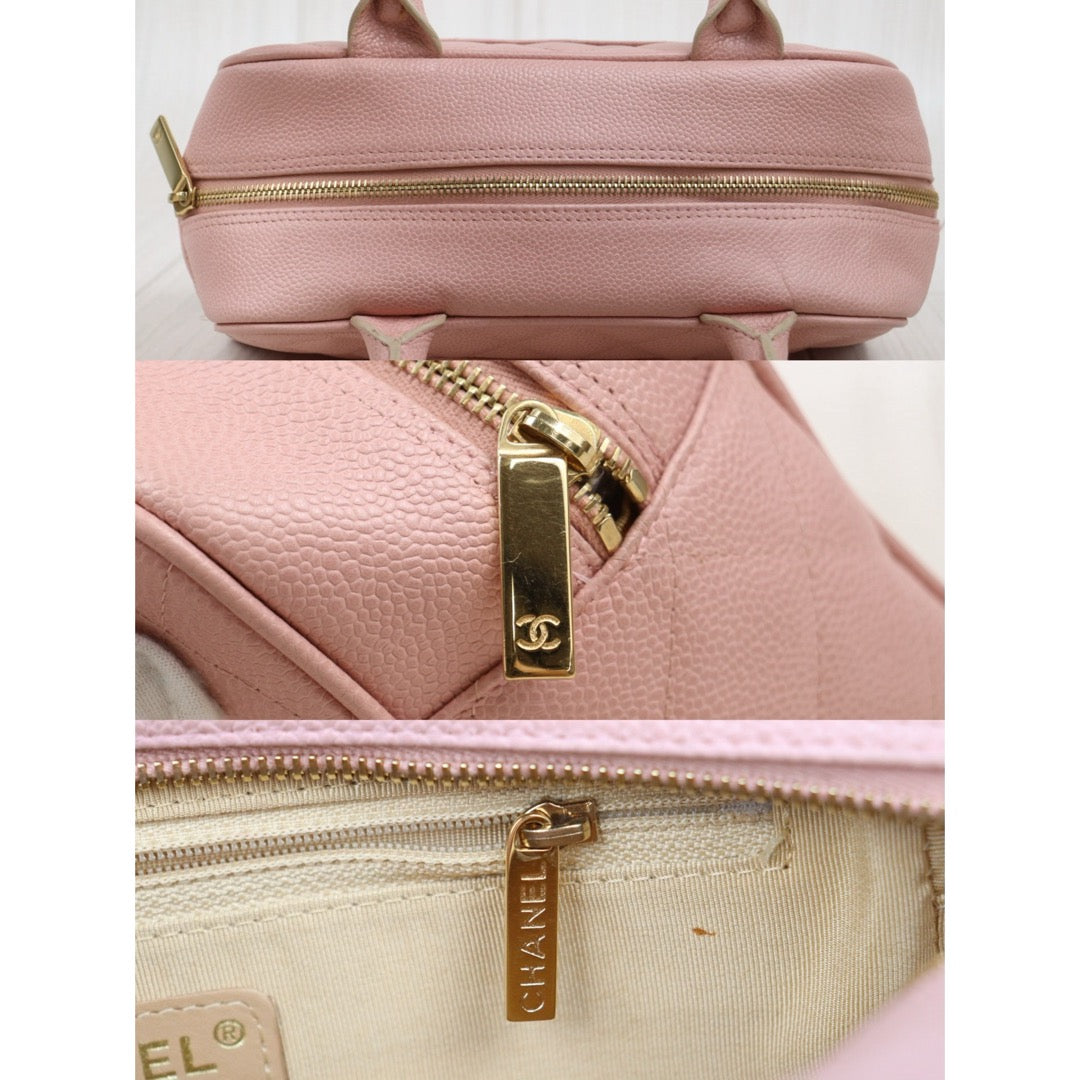 Very Good ( Rank A)｜ CHANEL Caviar Skin Calf Leather Bowling Hand Bag Pink Made In 2003～2004Year｜25122511