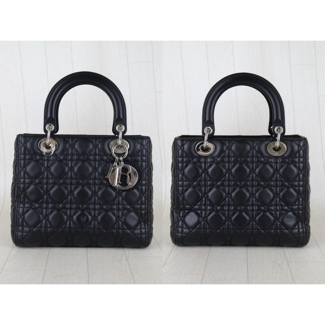 Very Good ( Rank A) ｜  Dior Lady Dior Lamb Skin 2WAY Handbag Shoulder Bag  Black  ｜S26012906