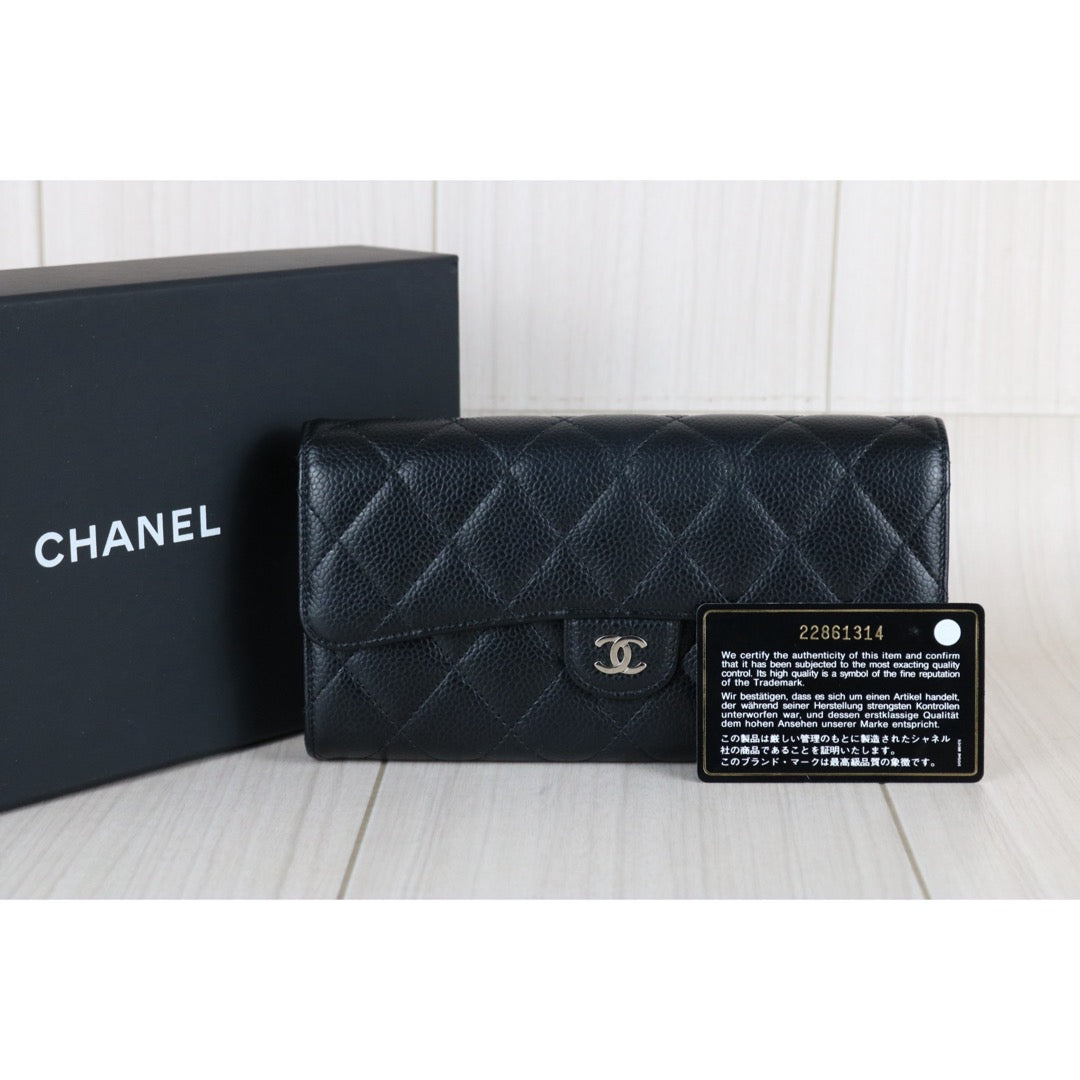 Very Good ( Rank A)｜CHANEL Caviar Skin Black Long Wallet Made In 2016-2017Year｜S26021401