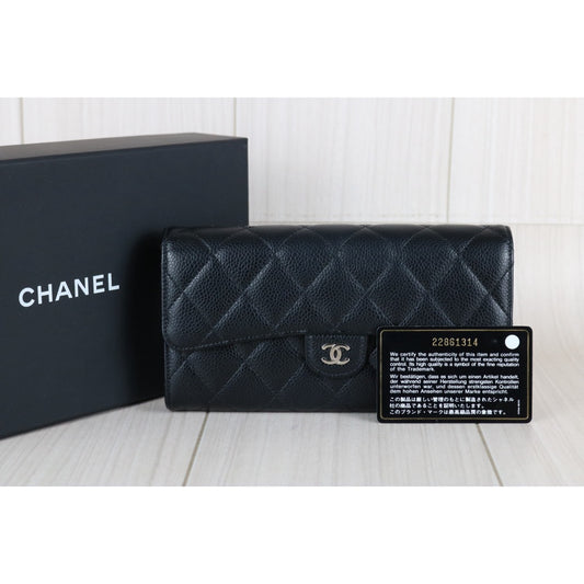 Very Good ( Rank A)｜CHANEL Caviar Skin Black Long Wallet Made In 2016-2017Year｜S26021401
