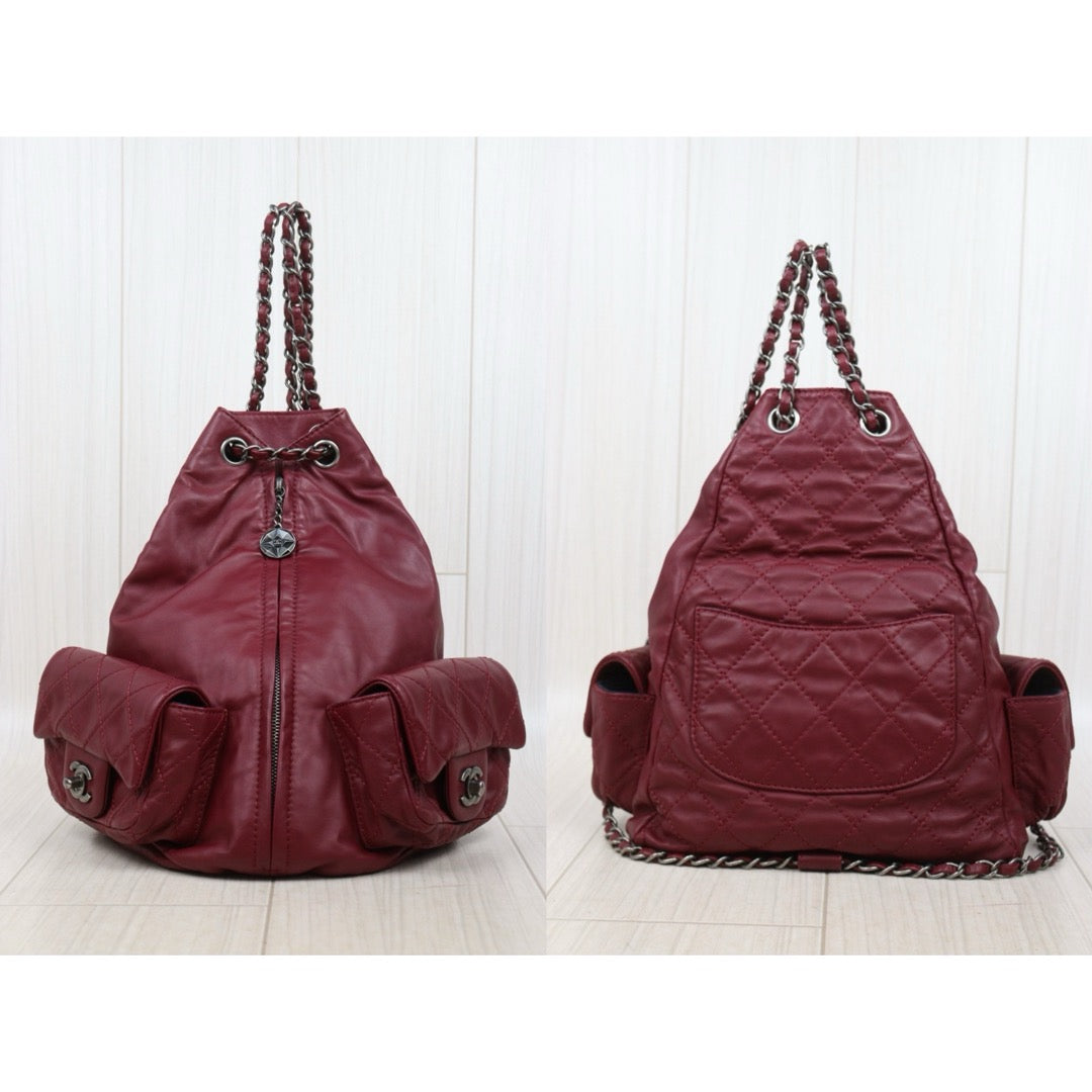 Good ( Rank AB) ｜CHANEL Matrasse Chain Lamb Skin Frog Backpack Dark Red  Made in 2012-2013 Year｜L25111603