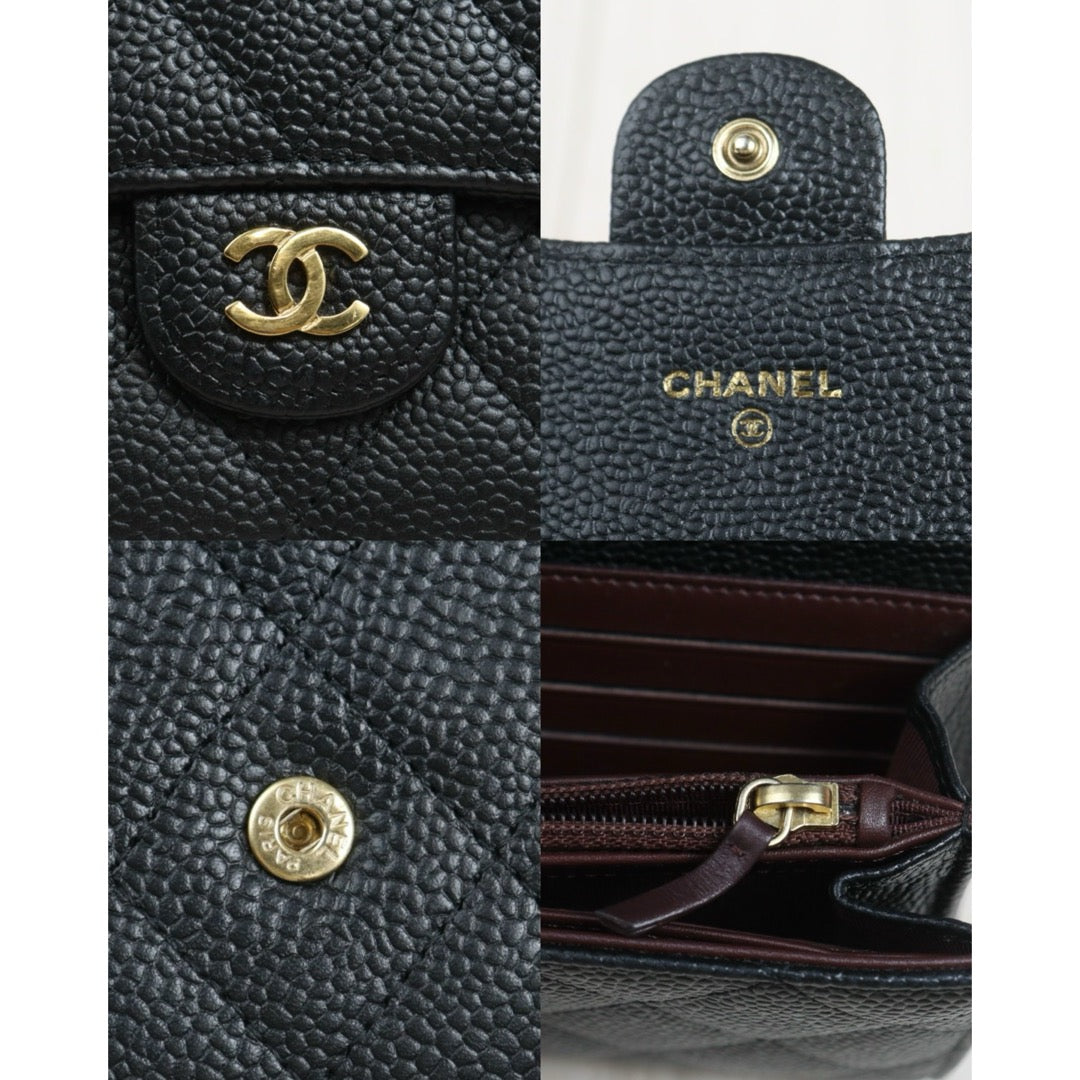 Include Entrupy Certificate of Authenticity｜Very Good ( Rank A)｜CHANEL Caviar Skin Black Long Wallet Made In 2016-2017Year｜26100701