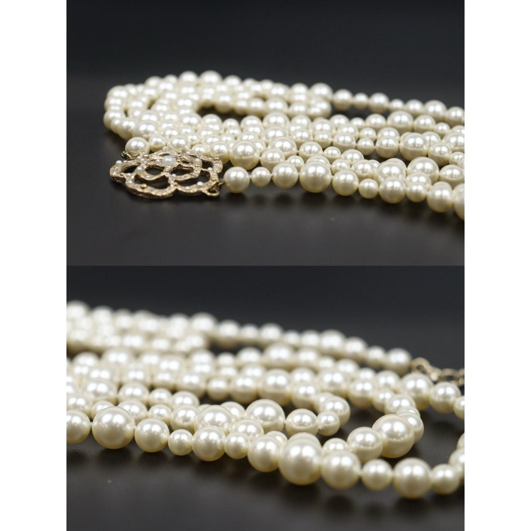 Very Good ( Rank A)｜ CHANEL Coco Mark Camellia Pearl Rhinestone  Necklace｜S25110439