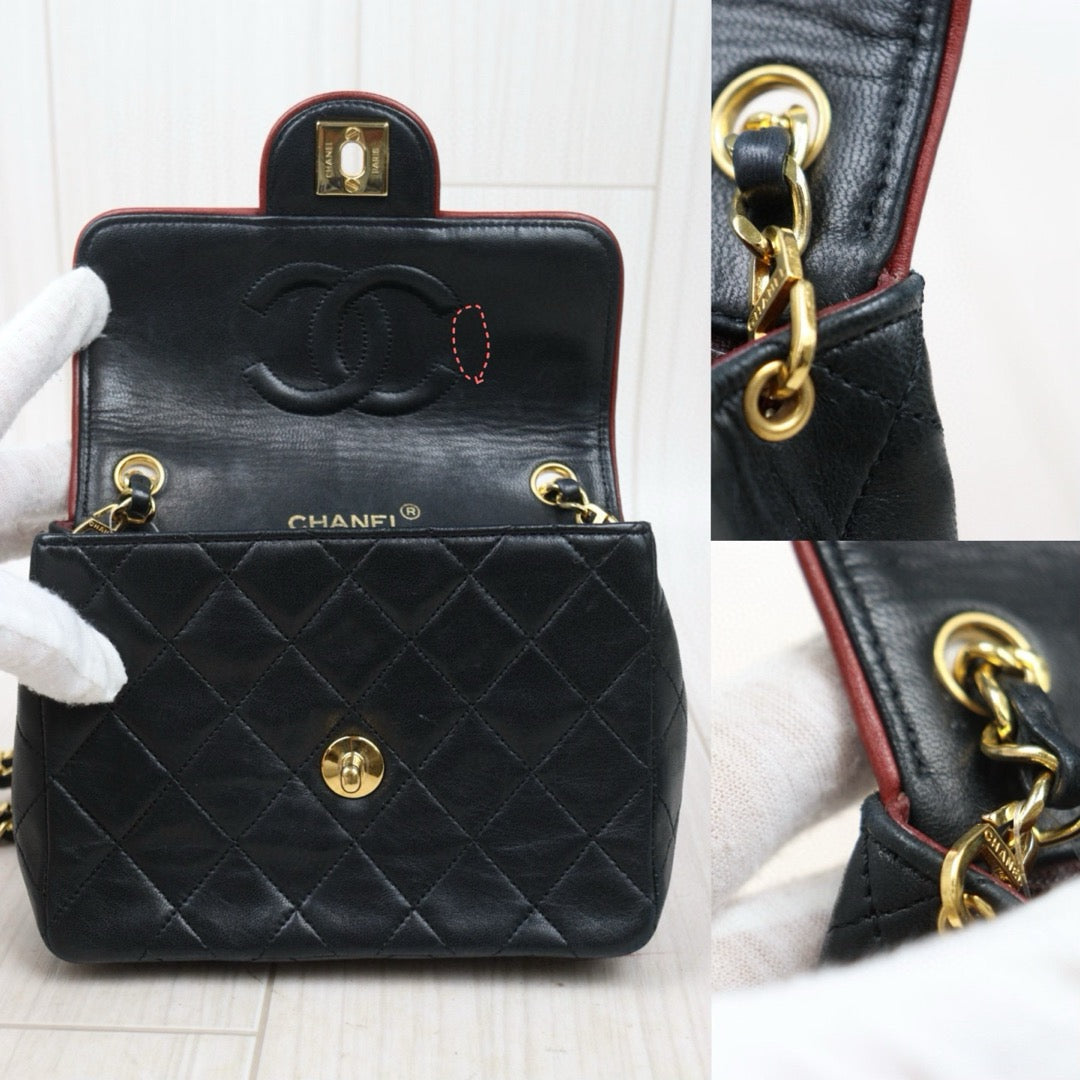Good ( Rank AB)｜ CHANEL Lanbskin Square 17  Shoulder Bag Black Made In 1989～1991Year ｜P25012202