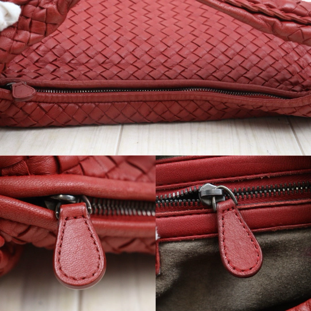 Good ( Rank AB)｜ Bottega Veneta Lamb Skin Braid Shoulder Bag Red｜V25060510