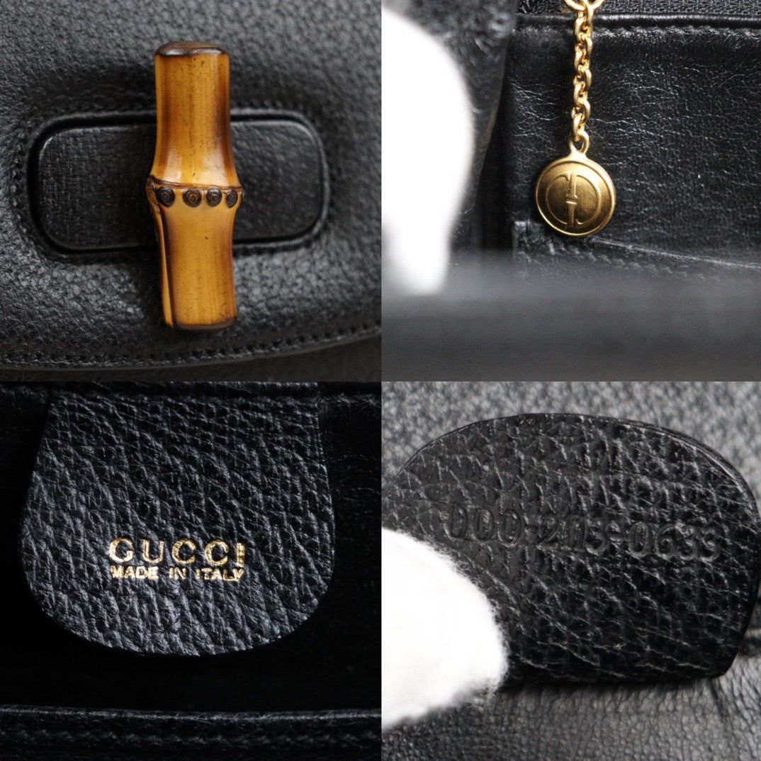 Rank AB ｜ GUCCI Bamboo Box Leather Black Hand Bag ｜23122116