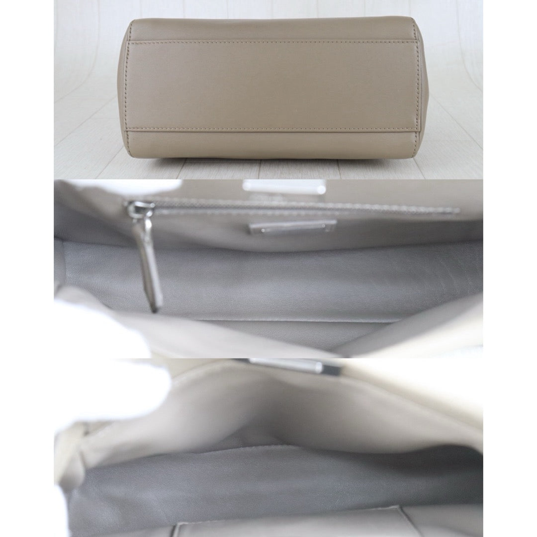 Include Entrupy Certificate of Authenticity｜Good ( Rank AB) ｜ FENDI Calf Leather Peekapoo iconic mini Handbag With Shoulder Bag Beige｜S26051513