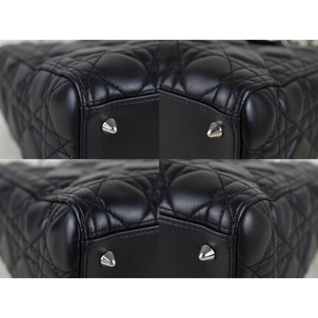 Very Good ( Rank A) ｜  Dior Lady Dior Lamb Skin 2WAY Handbag Shoulder Bag  Black  ｜S26012906