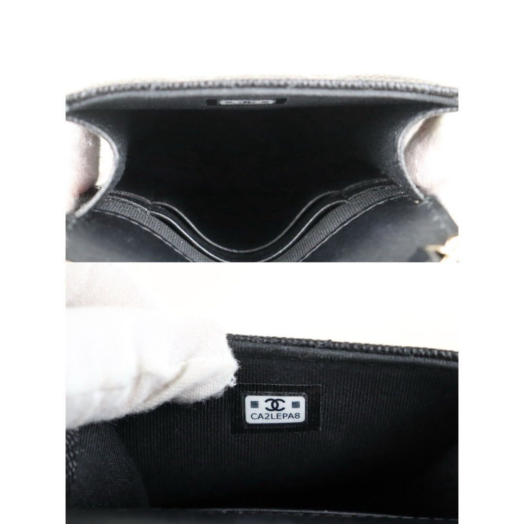 Include Entrupy Certificate of Authenticity｜Excellent（Rank SA）｜Full Set CHANEL 23S Caviar Skin Bow Matrasse Chain Phone Holder Black  IC Chips Model ｜S26051507