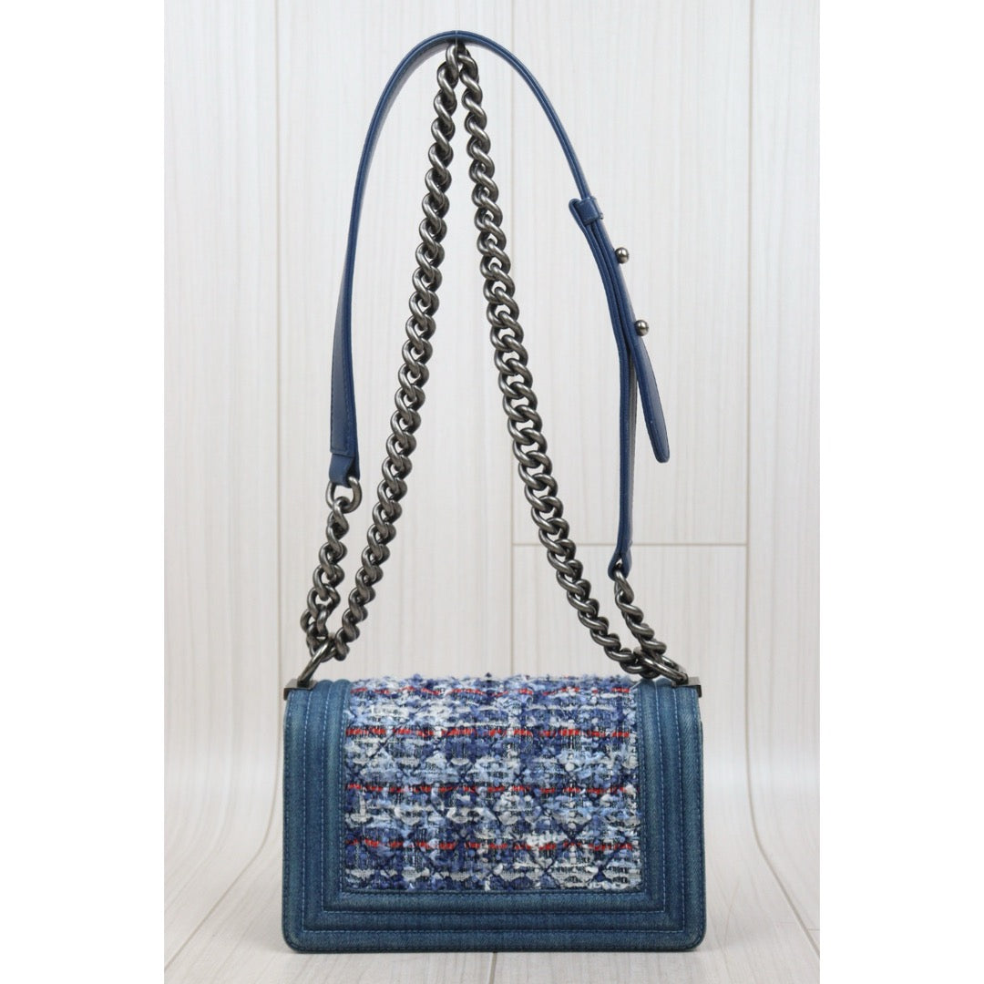 Good ( Rank AB) ｜CHANEL Denim Blue Tweed Weave Leboy20 Made in 2014Year｜Y25112504