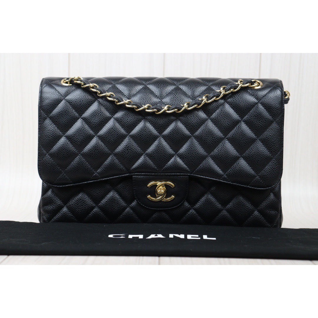 Rank A｜ CHANEL Caviar Skin Matrasse Double Flap 30 Shoulder Bag Black Made In 2012-2013 Year  ｜S24052210