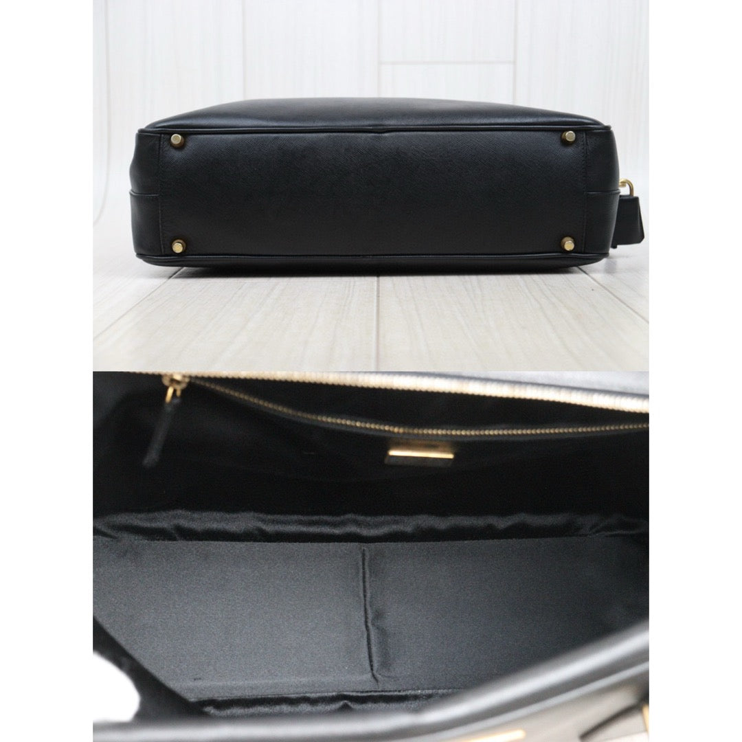 Good ( Rank AB)｜Prada Leather Saffiano Briefcase Handbag Gold Hardware Black｜V25050816