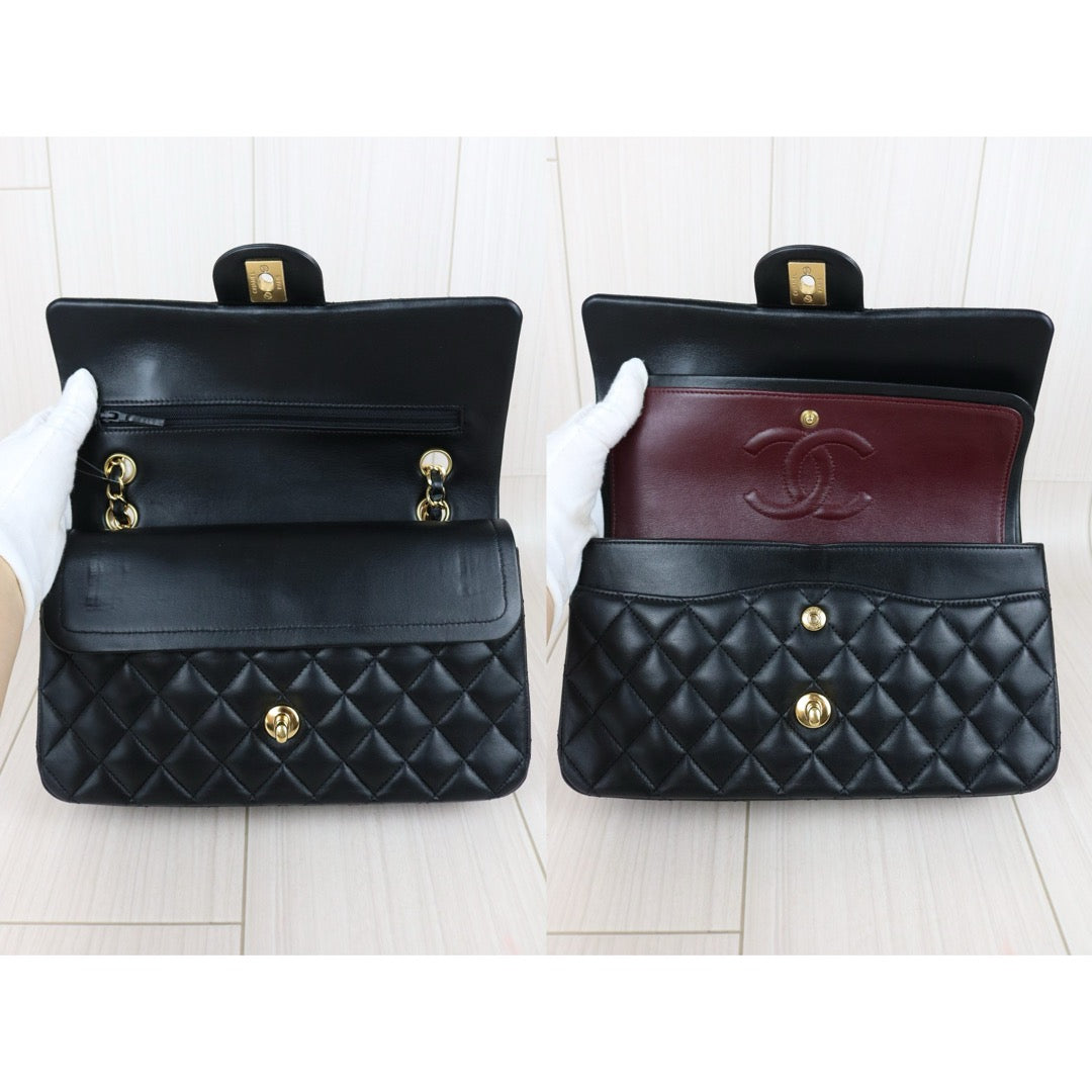 Include Entrupy Certificate of Authenticity｜Very Good ( Rank A)｜ CHANEL Lamb Skin Matrasse Chain Double Flap 25 Shoulder Bag  Black Made In 2018-2019Year｜S26101201