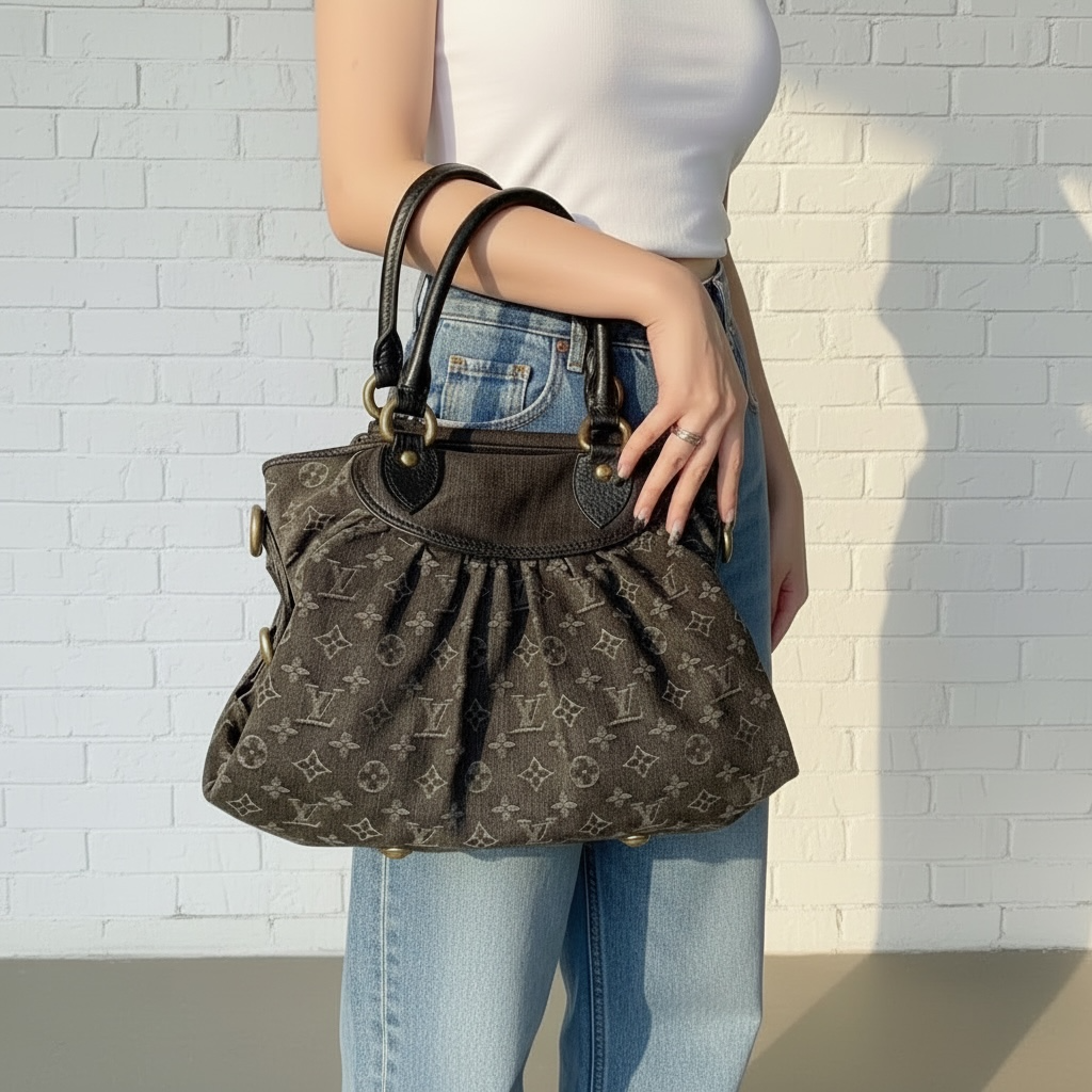Include Entrupy Certificate of Authenticity｜Good ( Rank AB)｜ Louis Vuitton Denim Monogram Black Tote Bag Shoulder Bag｜26030801