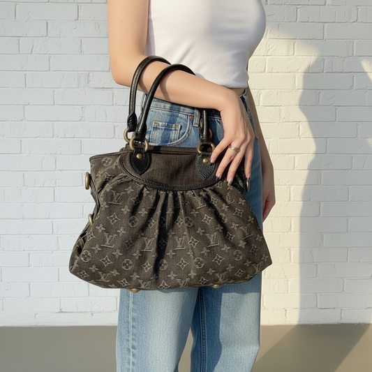 Include Entrupy Certificate of Authenticity｜Good ( Rank AB)｜ Louis Vuitton Denim Monogram Black Tote Bag Shoulder Bag｜26030801
