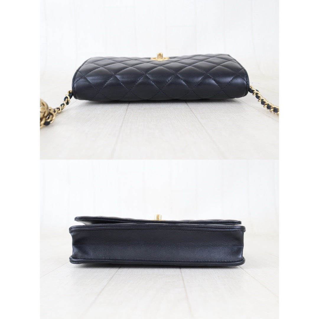 Include Entrupy Certificate of Authenticity｜Very Good ( Rank A)｜CHANEL Lamb Skin WOC Chain Bag Black IC Chips Model｜Z26100802