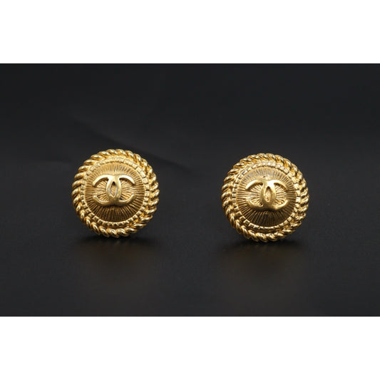 Include Authentic Detective Certificate of Authenticity｜Good ( Rank AB) ｜ CHANEL Coco Mark  Weave Gold Earrings ｜Y26040714