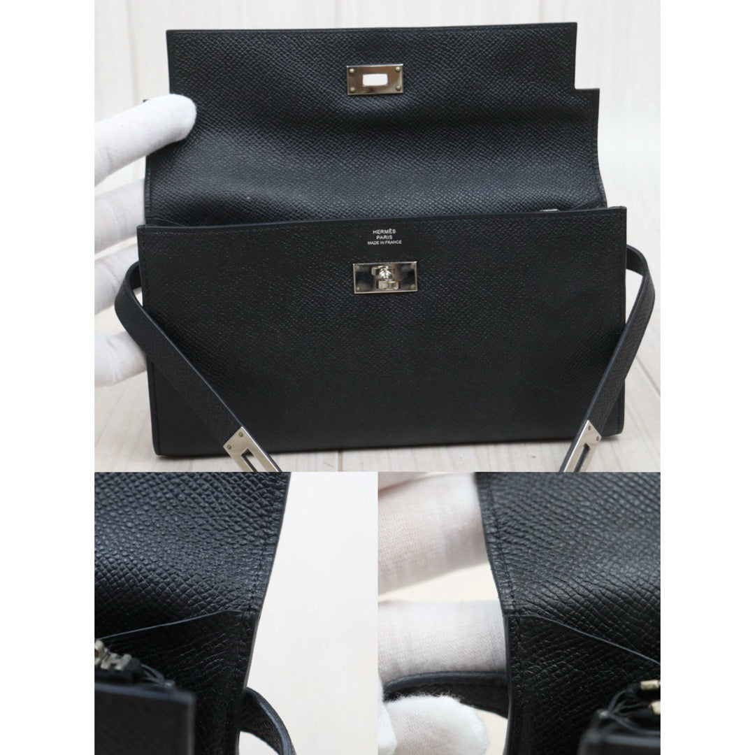 Good ( Rank AB)｜ HERMES Epsom Kelly Long Wallet Black □X Stamp Made In 2016Year｜W25110610