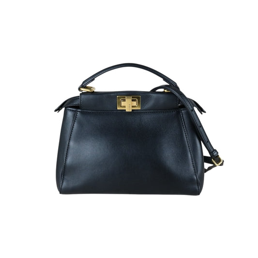 Very Good ( Rank A) ｜ FENDI Calf Leather Peekapoo iconic mini Handbag With Shoulder Bag Black｜S26010805