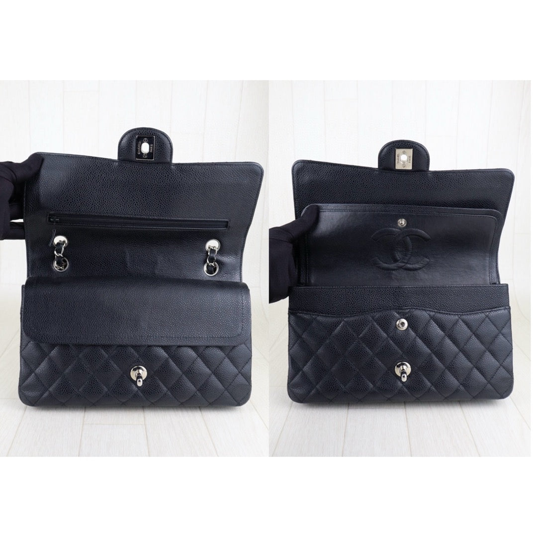 Good ( Rank AB)｜ CHANEL Caviar Skin Matrasse Double Flap 25 Shoulder Bag Black Made In 2009-2010 Year  ｜Y25011002