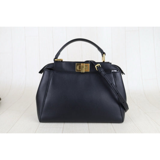 Very Good ( Rank A)| FENDI Lamb Skin peeapoo iconic mini Handbag With Shoulder Bag Black|S25091501