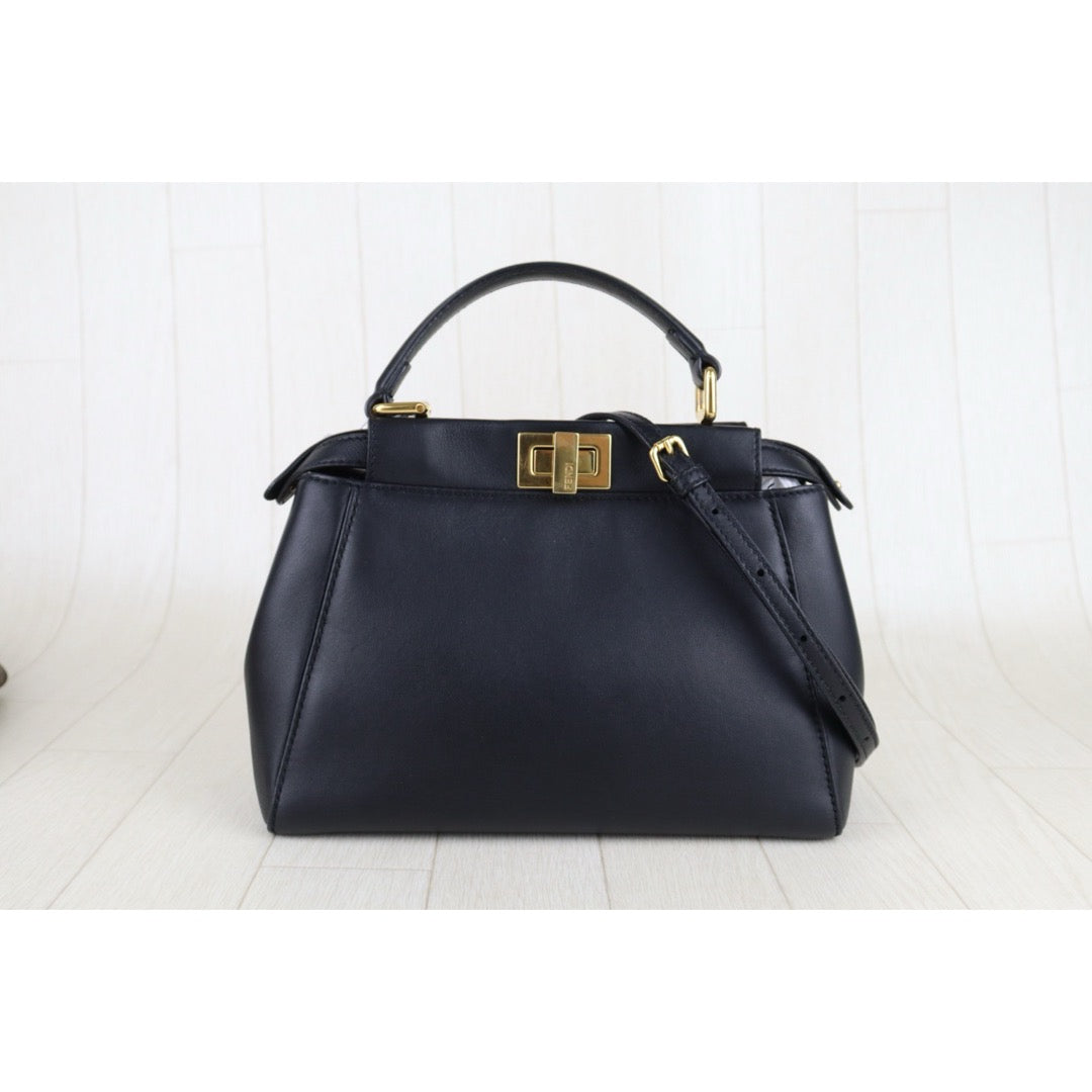 Very Good ( Rank A)｜ FENDI Lamb Skin peeapoo iconic mini Handbag With Shoulder Bag Black｜S25091501