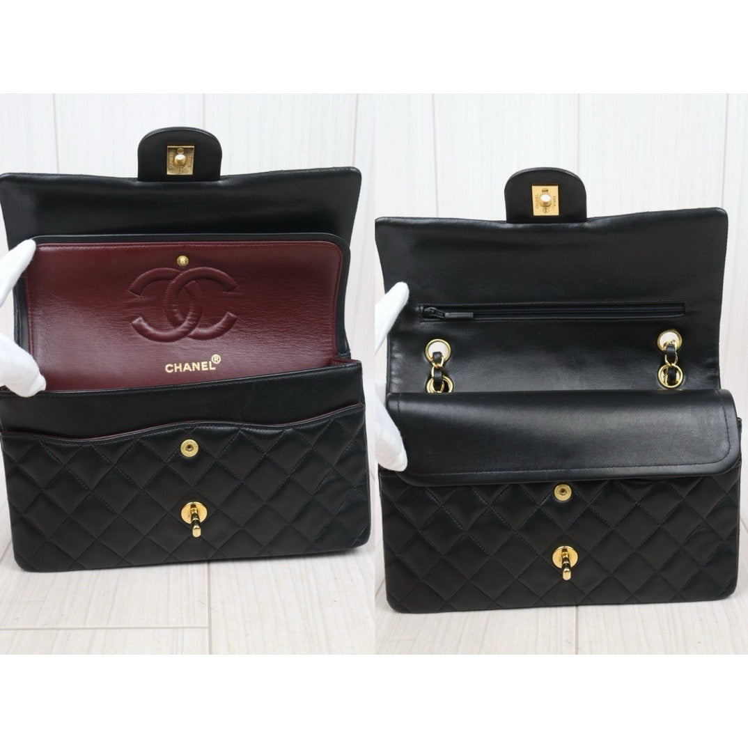 Very Good ( Rank A) ｜ CHANEL  Lamb Skin Black Double Flap 25 Medium Shoulder Bag Made in 1997-1999 Year ｜P24092412