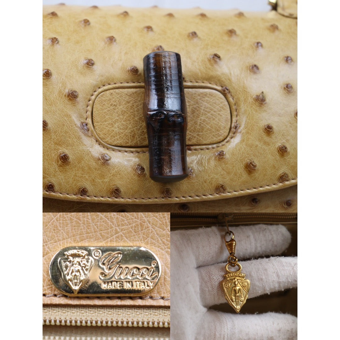 Rank A ｜ GUCCI Vintage Bamboo Ostrich Skin Hand Bag ｜24053019